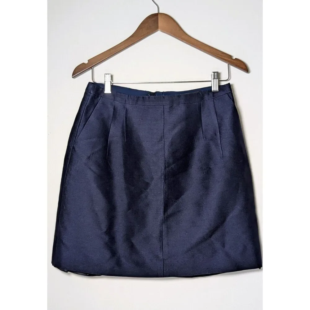 J.Crew Navy Wool Silk Mini Skirt Pleated Tailored Preppy Office Academia Size 6